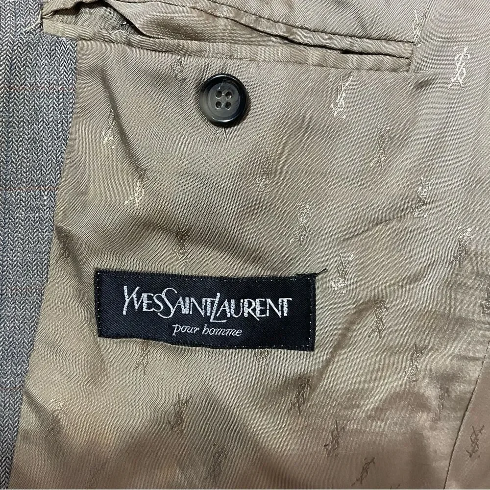 Yves Saint Laurent Vintage Gray Beige Wool 3 Button Front Blazer Coat Suit 54